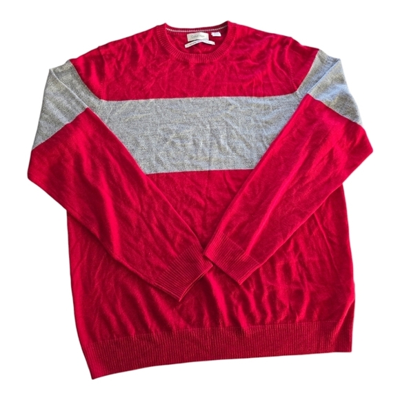 Calvin Klein Sweater Red Scarlet Gray Wool Blend Size XL Striped Long Sleeves - Picture 1 of 11